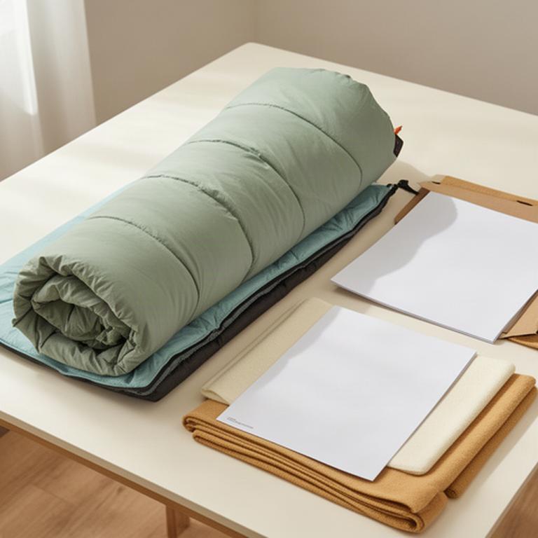 Unbenutzter Schlafsack und Rücksendeunterlagen liegen ordentlich auf einem Tisch